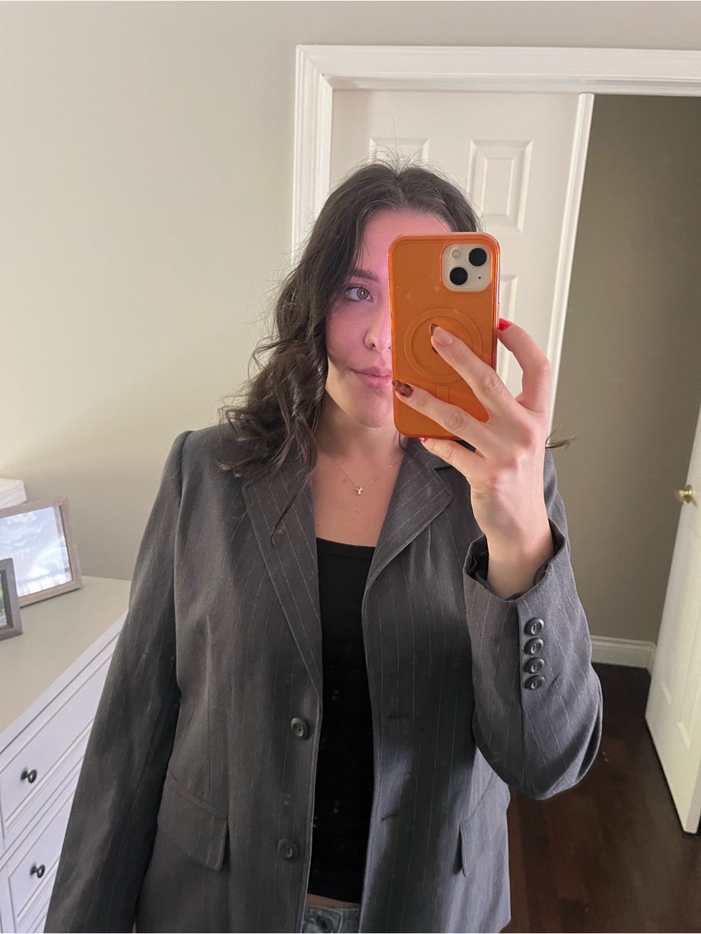 Apt. 9 Women's Dark Gray Pinstripe Blazer
